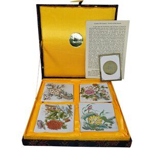 Yi Lin Arts & Treasures Ceramic Tile Coasters Flowers Of The Seasons Brocade Box